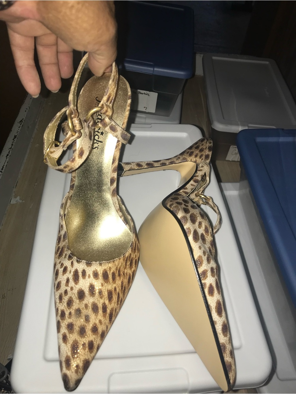 Fredrick’s of HollywoodLeopard-Print Pointed-Toe Ankle-Strap Heels - Gold Accent